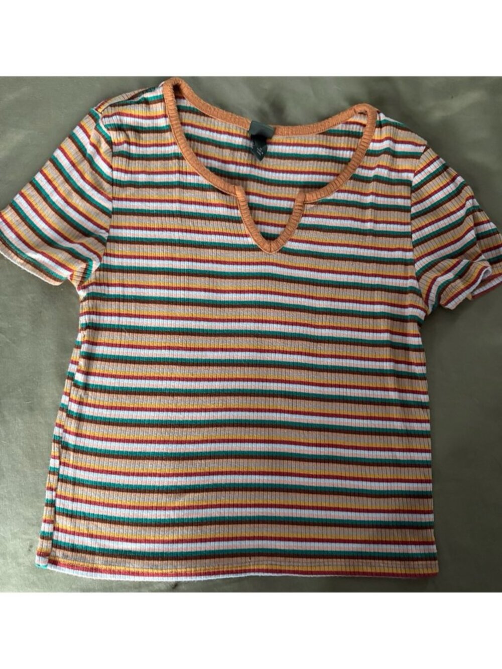 Women's striped knit top with v-neck